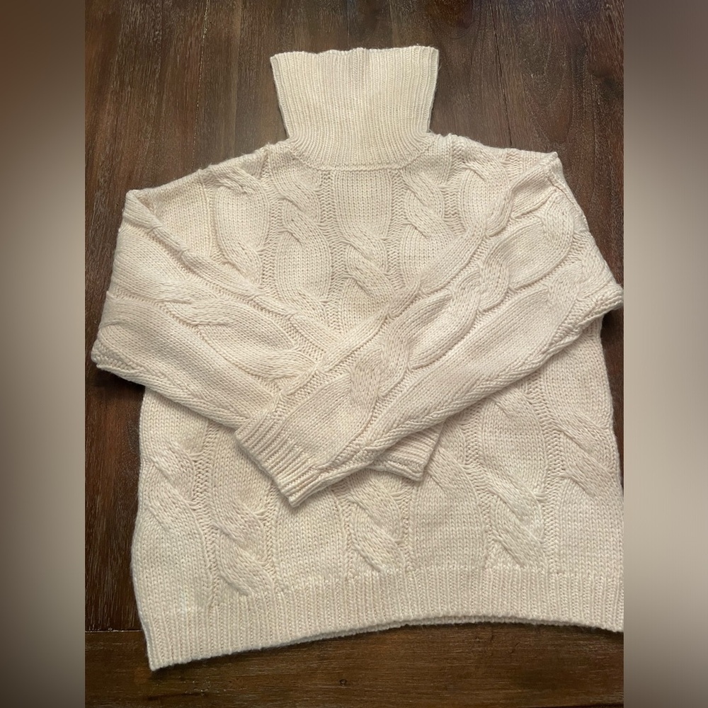 Mango Girls Cream White Cowl Neck Cable Knit Sweater - Size 13/14